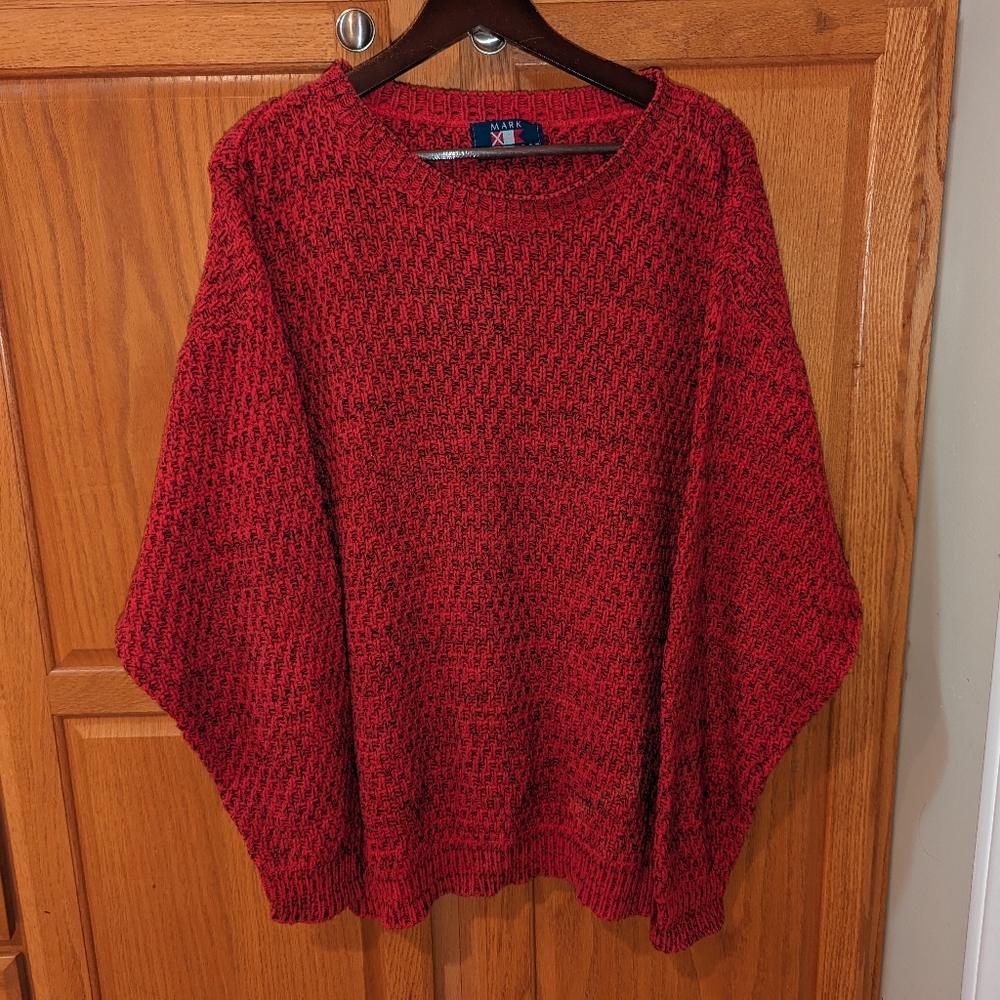 Vintage 90s Knitted Mark Alexander Black Red Sweater Made in USA Men size L crew